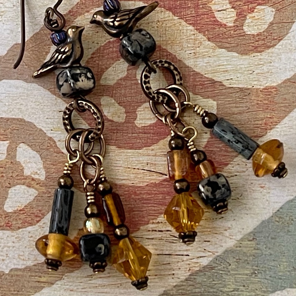 ARTISAN Earrings - “Doves at Midnight” Dangles - Picture 3 of 8